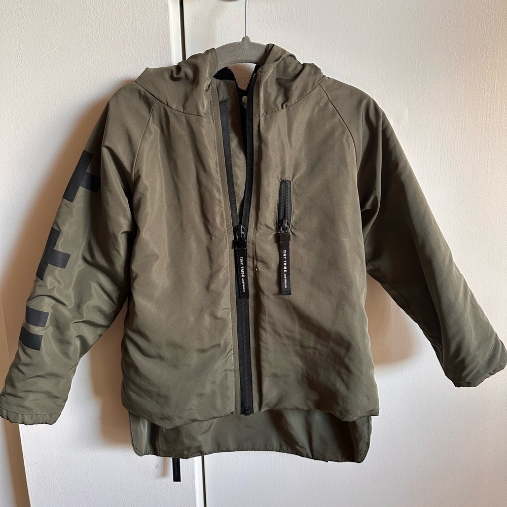 Kids' Olive Green Hooded Puffer Jacket